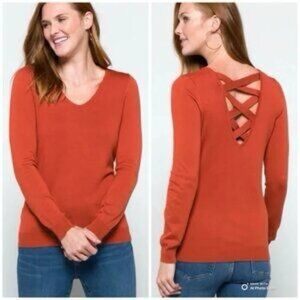 Love Ellie Mia Criss Cross back | Rust | V-Neck Knit Sweater | Size XS | New